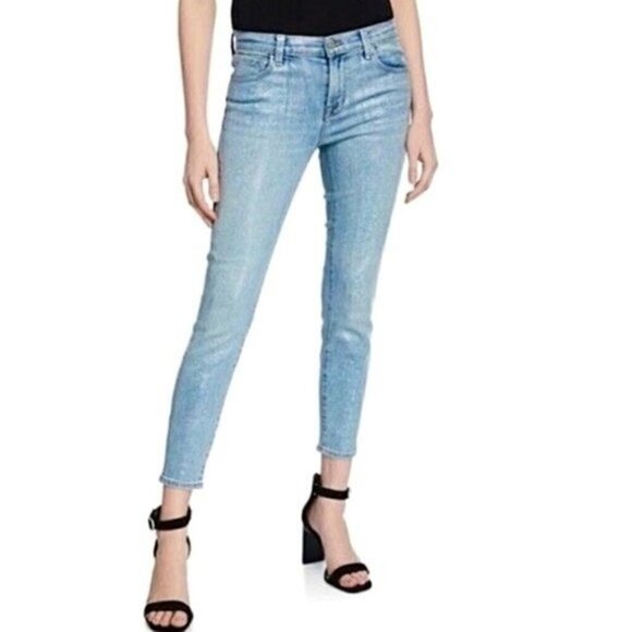 J Brand Denim - J Brand Funfetti Foil Mid Rise Crop Skinny Jean shimmery blue denim 27